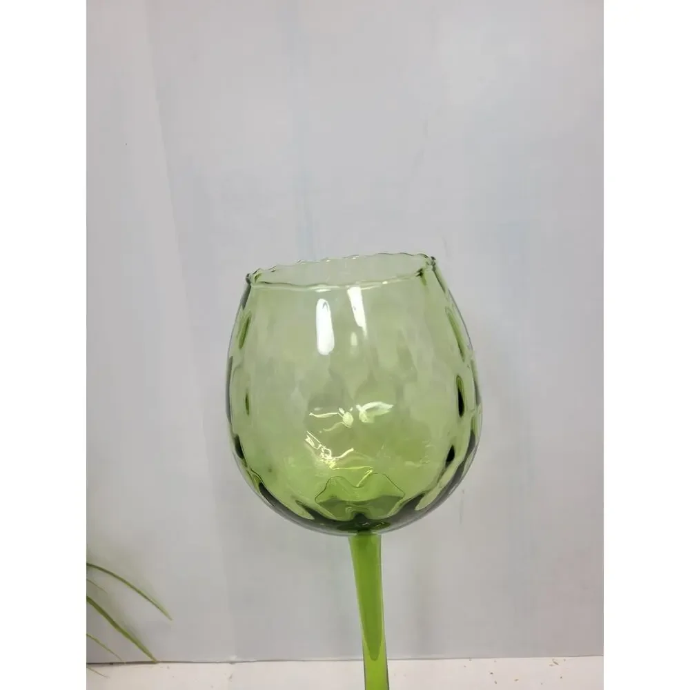 Vintage Empoli Green Glass Goblet Mid Century Italian Optic Stem Snifter Vase